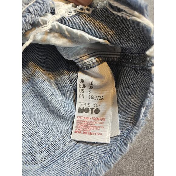 TOPSHOP Moto Shorts Womens 6 Blue Denim Jean Shorts Distressed Biker - Picture 2 of 5